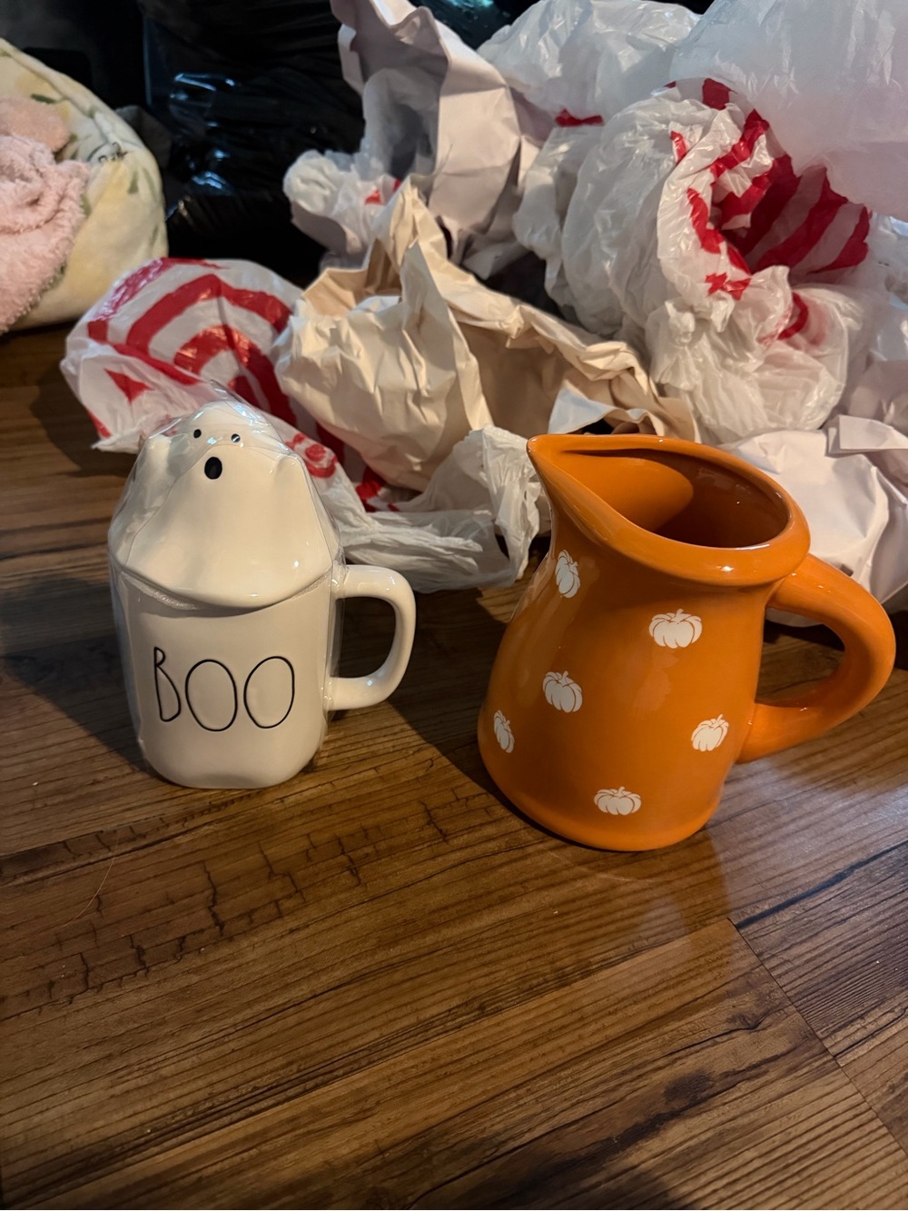 Halloween/Fall 'Boo' Ghost Mug & Orange Pumpkin Ceramic Pitcher